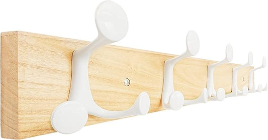SKOLOO 24-Inch Natural Wood Coat Rack Wall Mount with 5 Triple Hooks - Ideal for Family Entrances, Classrooms, and Pet Supplies Storage - Perfect Coat Hooks for Wall