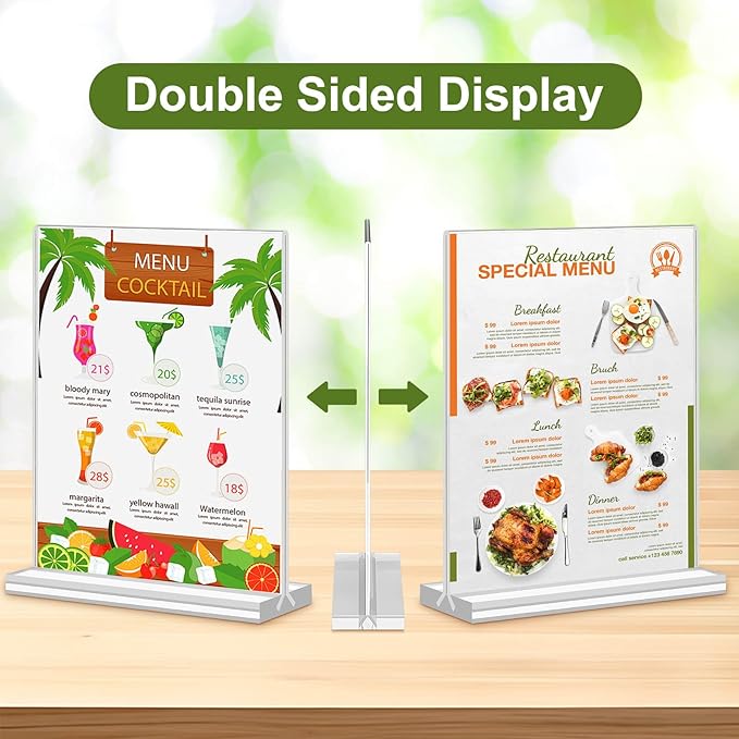 Acrylic Sign Holder,8.5x11 Inches Acrylic Display Stands,Table Top Sign Paper Holder, Menu Flyer Holder, Vertical Double-Sided Display Sign Holder, Clear Display Table Signs Stand Suitable for Restaurants Office Store Show Fair