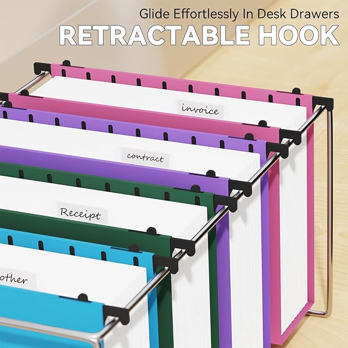 Plastic Expandable Hanging File Folder Letter Size,Heavy Duty 3 Inch Expansion,12 Pack Extra Capacity Hanging Folder withTabs,File Cabinet Folder,Hanging File Organizer for Office-Colored