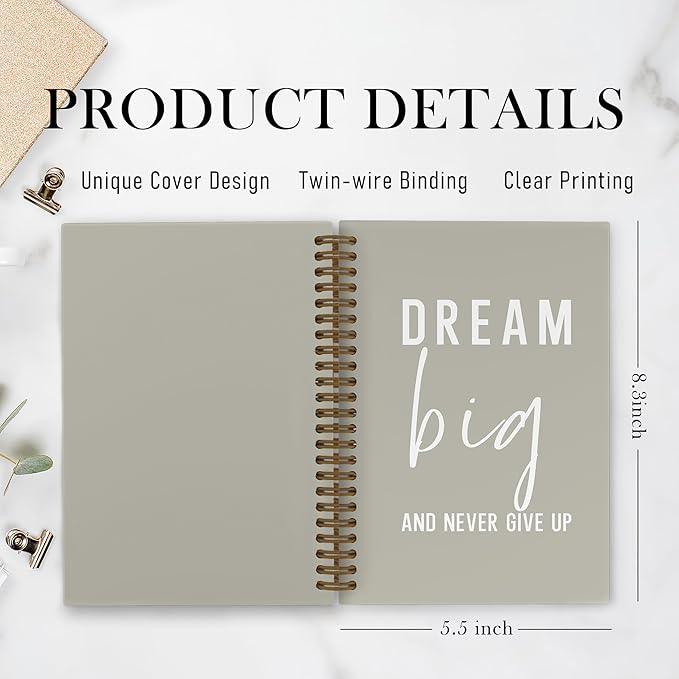 QLMX Dream Big Motivational Spiral Notebook, Inspirational Coworker Gifts Journal Notebook, Green Inspirational Notebooks for Work, Motivational Office Supplies Gifts for Women Men Employee, 5.5x8.3