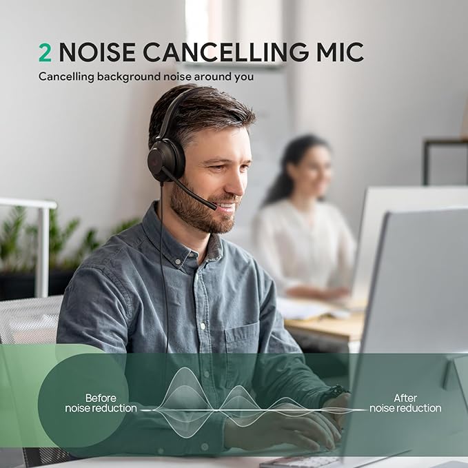 Yealink UH35 USB Headset for PC, Wired Headphones with Noise Cancelling Microphone, Certified Teams, All-Day Comfort Design, Stereo Headset for Home Office Online Meeting, Easy Mute, Busylight