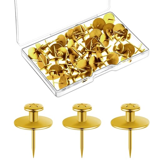 Push Pins Picture Hangers Double Headed Thumb Tacks Wall Hooks for Wall Hangings Picture Hangers Nails Small Photo Hanging Hook Pins for Home Office Photo Decor(Gold,50 Pieces)