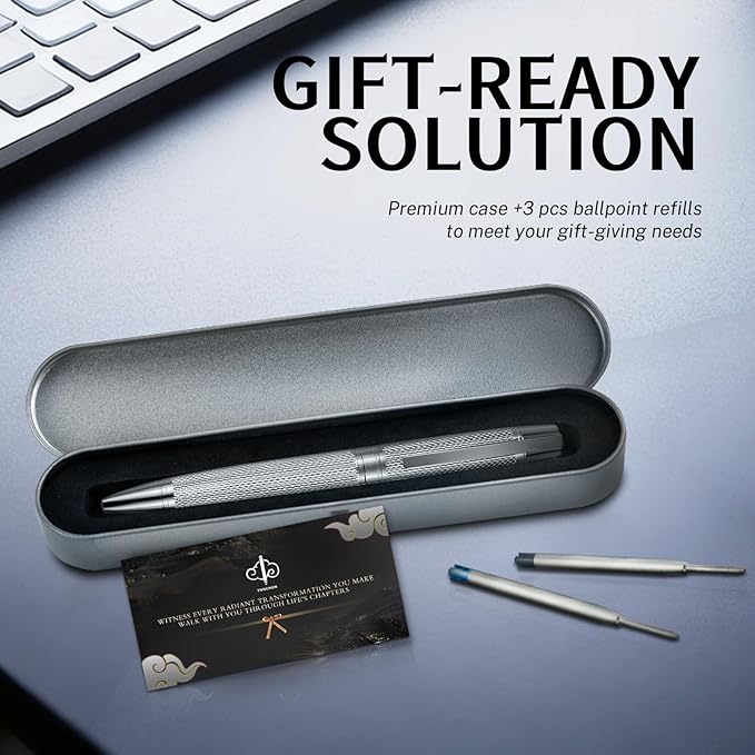 YUNCHUN Executive Pens for Men, Medium Point Ball Point Pen Set for Men Gift, Heavy Duty Ball Pen for Writing, Retractable Metal Ballpoint Pen for Journaling, Ballpoint Pen Blue Ink with Fine Lozenge