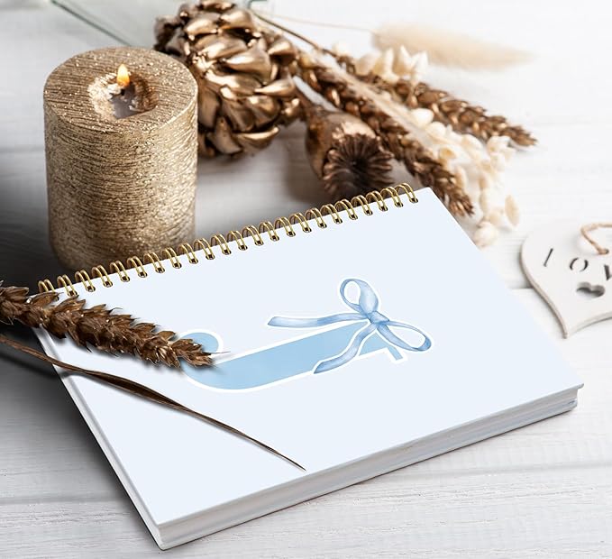 Initial J Notebook Journal,Personalized Teen Girl Gifts,Coquette Trendy Preppy Blue Bow Spiral Notebook,Monogrammed Gifts for Women Teen Girl,College Ruled Hardcover Spiral Notebook 5.5 x 8.3