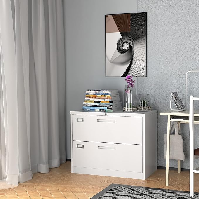 Lateral File Cabinet with Lock, 2 Drawer Large Metal Filing Cabinet,Home Office Lockable Storage Cabinet for Hanging Files Letter/Legal/F4/A4 Size-Assembly Required