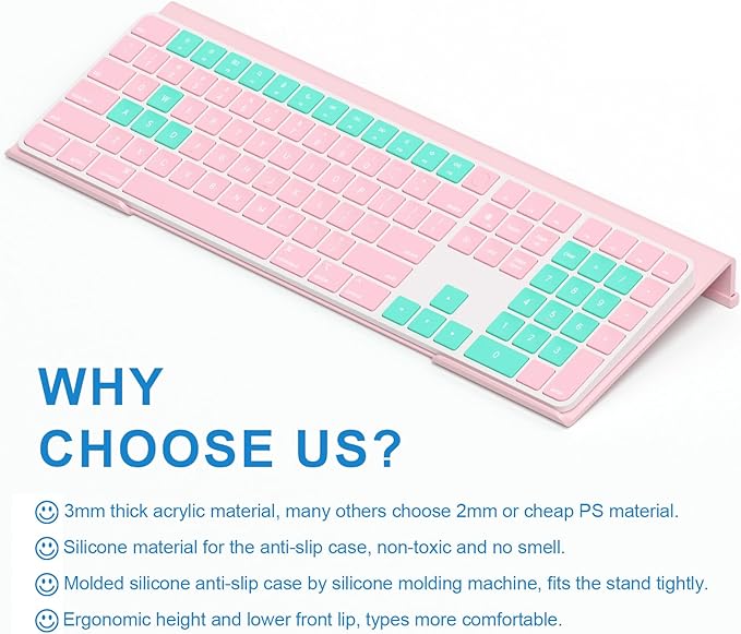 WINFFOR Comfortable Computer Keyboard Stand - Ergonomic Keyboard Riser Acrylic Tilted Keyboard Holder for Easy Typing&Working at Home Office - Fits All Keyboard Sizes - 17'' Wide (Lightpink)