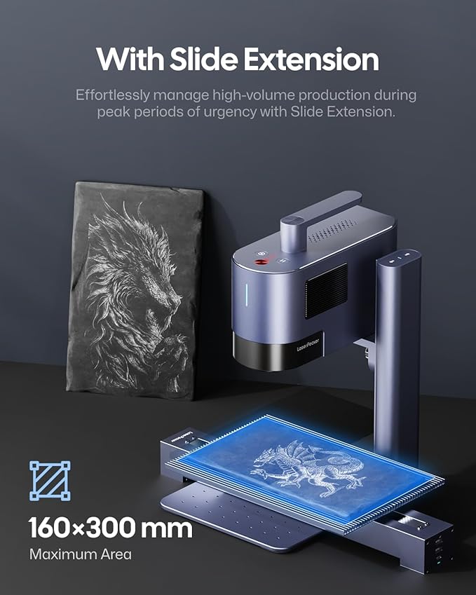 LaserPecker LP5 20W Dual-Laser Engraver & Cutter, 10,000mm/s Speed for Metal/Wood/Glass, 0.0027mm Precision with Air Purifier & Rotary/Slide Extensions, Ultimate Business Bundle for Retail/Maker Space