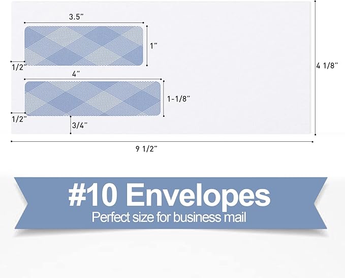 750#10 Security Envelopes, PANDRI NO.10 Self-Seal Double Window Envelopes Designed for QuickBooks Invoices, Business Statements & Documents - Number 10 Size 4 1/8 Inch X 9 1/2 Inch - 24 LB
