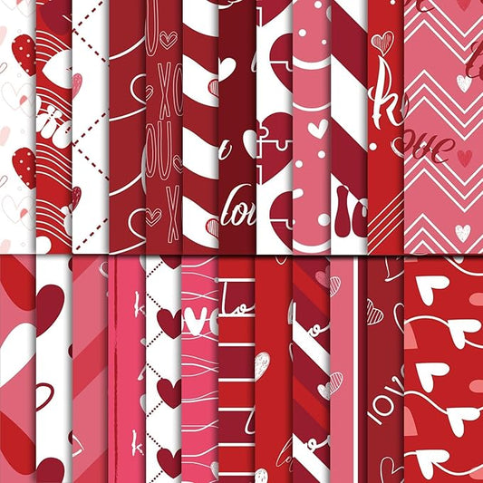 48Pcs Heart Pink Scrapbook Paper Pad, 12x12 Inch Colorful Love Decorative Craft Paper for Junk Journal Supplies, DIY Cards, and Photo Albums, Aesthetic Craft Supplies for Kids and Adults