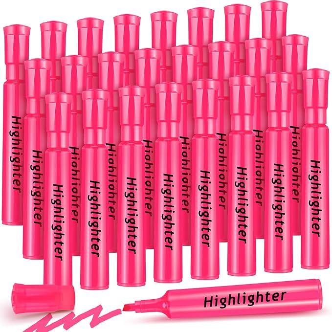 Qilery 24 Pack Tank Style Highlighters Chisel Tip Highlighters Bulk Colored Markers for Adult Coloring, Home Office Supplie(Pink)
