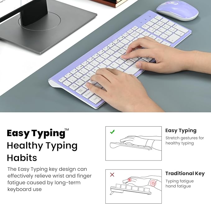 cimetech Wireless Keyboard and Mouse Combo, Compact Full Size Wireless Computer Keyboard and Mouse Set 2.4G Ultra-Thin Sleek Design for Windows, Computer, Desktop, PC, Notebook - Purple