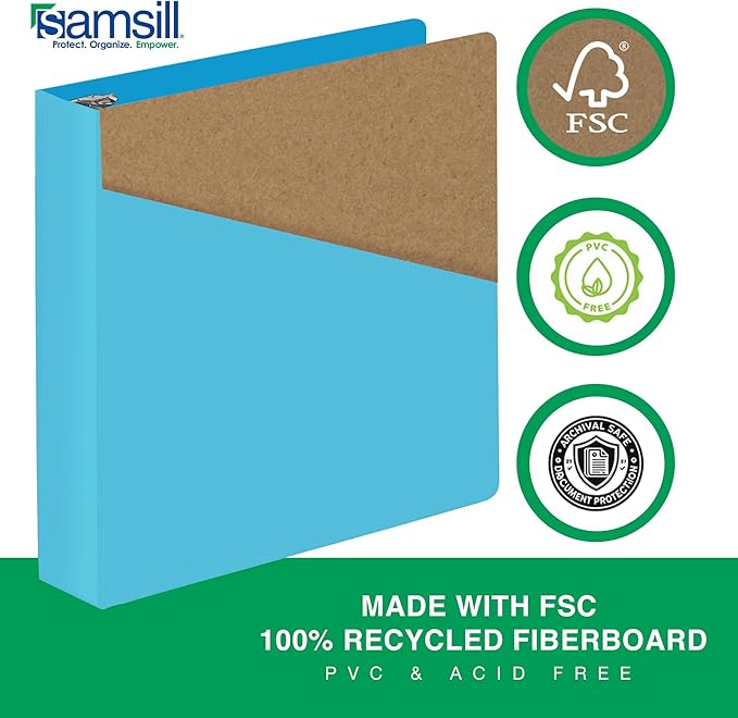 Samsill Durable 2 Inch Binder, Made in The USA, D Ring Binder, Customizable Clear View Cover, Sky Blue, Holds 475 Pages