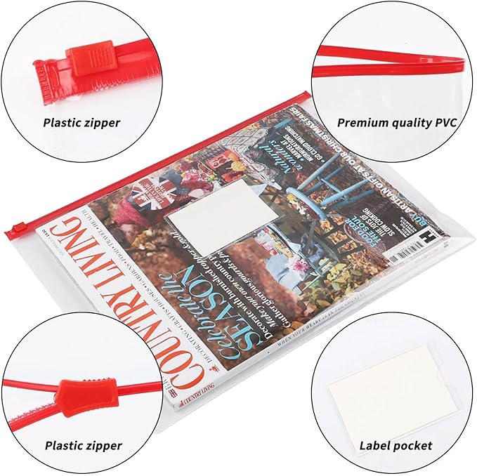 EOOUT 36pcs Plastic Envelopes Poly Zip Envelope Clear Zipper Pouches File Folders, A4, Letter Size, 11 Colors, for School and Office Supplies