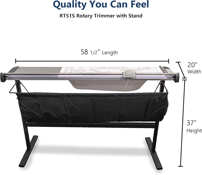 United Office Products RT51S Commercial Rotary Paper Trimmer with Stand and Fabric Catch Tray, Sturdy Metal Base, 51" Cut Length, 10 Sheet Capacity, Paper Cutter for Offices, Schools and Crafts