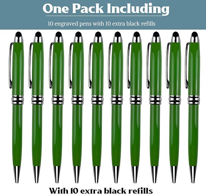 Ancolo Custom Executive Pens Stylus Tip School Writing Set Metal body - Engraved Personal Name pens - with Your Team Name or Slogan/Phone number/Address- 10 Pens/Box