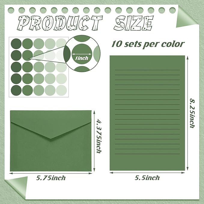 100 Pcs Stationery Lined Stationery Paper and Envelopes Set Includes 50 Letter Writing Paper and 50 Envelope for Office, 5.5 x 8.25 Inch(Sage Green)