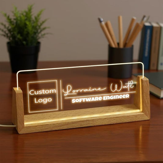 Custom Desk Name Plate,Light Up Acrylic Office Sign, Personalized Gift for Boss Coworker Teacher, Employee Appreciation Award, Home Office Decor