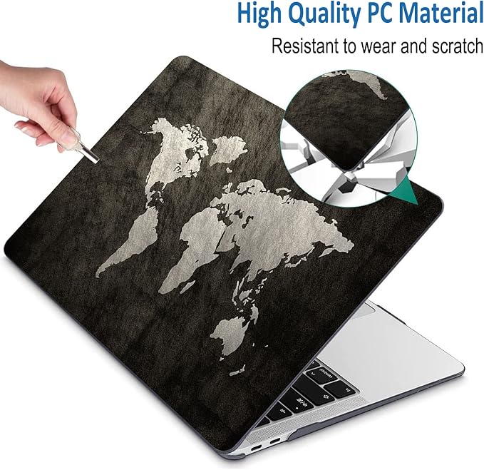Compatible with MacBook Pro 13 Inch Case M2/M1 2025 2022-2017 A2338 A2289 A2251 A2159 A1989 A1706 A1708 Plastic Hard Shell Case&Keyboard Skin&Mac OS Keyboard Sticker (Map)