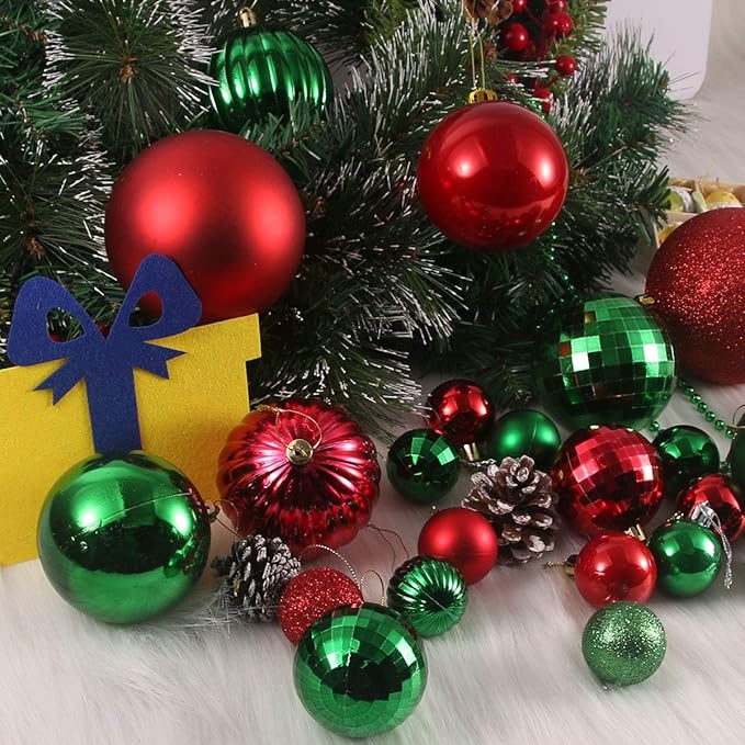Red & Green 2.5" Christmas Balls Christmas Tree Decoration Ornaments Shatterproof Hanging Balls for Birthday Halloween Holiday Wedding Decorations Set of 18pcs