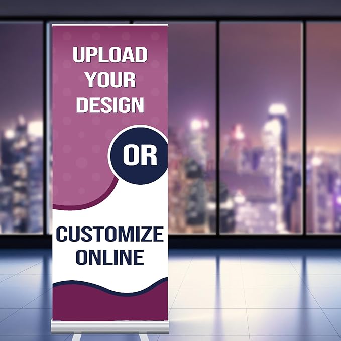 Retractable Roll Up Banner Stand - Custom Signs for Business, Customize Stand with Your Design Photo Text Logo (33 x 81 Inch)