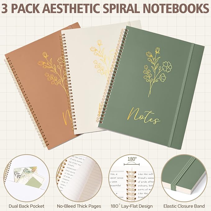 58PCS Aesthetic School Supplies, Cute College Ruled A4 Spiral Notebook Stationary Set Back to School Supplies Bible Study Kit Office College Essentials with Pastel Highlighters for Women Student Girls