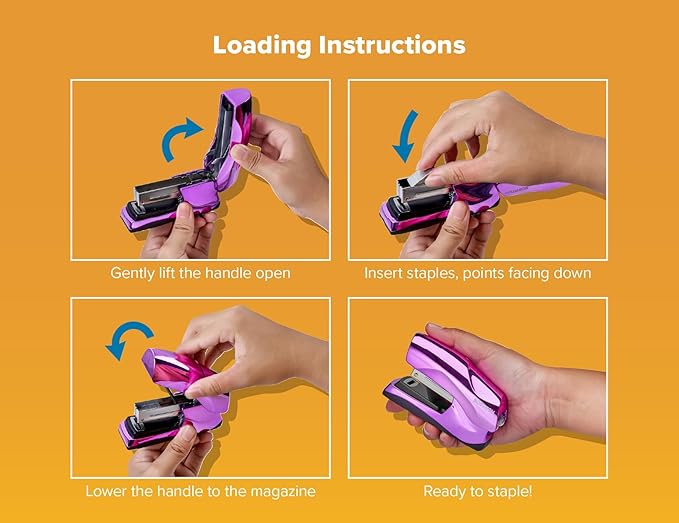 Bostitch Office Heavy Duty 40 Sheet Stapler with 1250 Staples & Claw Remover, Small Stapler Size, Fits into The Palm of Your Hand, Value Pack, Metallic Purple (B175-PURPLEM-VP)