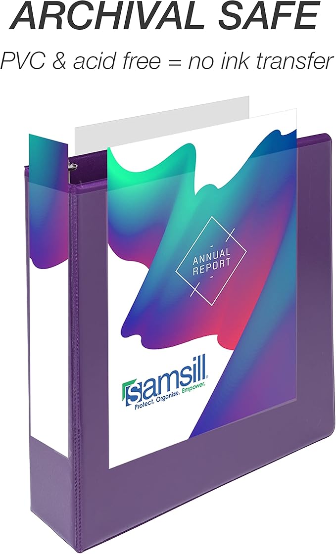 Samsill Durable 2 inch 3 Ring Binder, Made in USA, D Ring Binder, FSC 100% Recycled Chipboard, Purple, 4 Pack