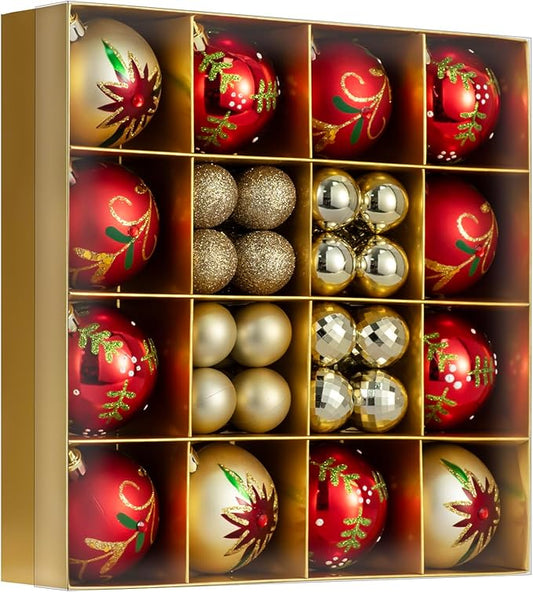 44PCS Christmas Ball Ornaments Set Xmas Tree Decoration Balls 2025 Shatterproof Hanging Colored for Party Wedding Home Party Outdoor Indoor Red & Golden