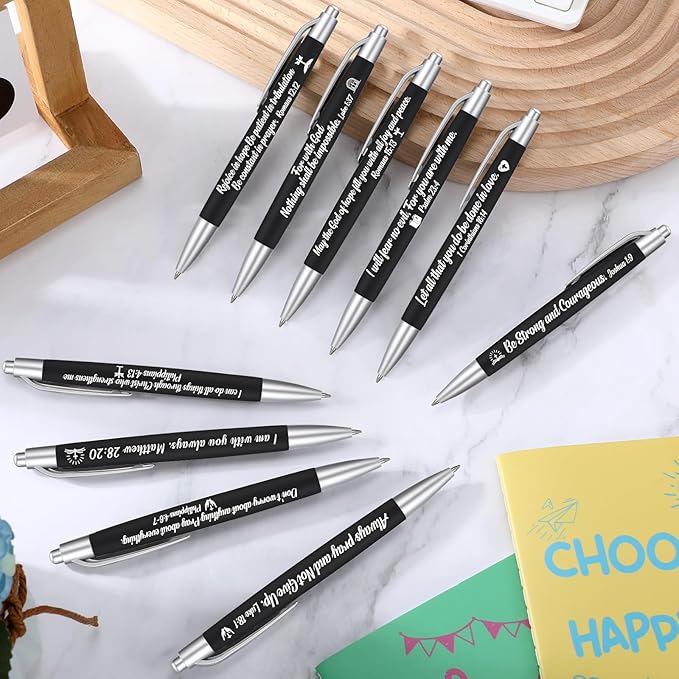 Yeaqee 100 Pcs Inspirational Pens Employee Appreciation Back to School Gifts Motivational Thank You Metal Greeting Quote Ballpoint Pen for Coworker Teacher(Black,Biblical)