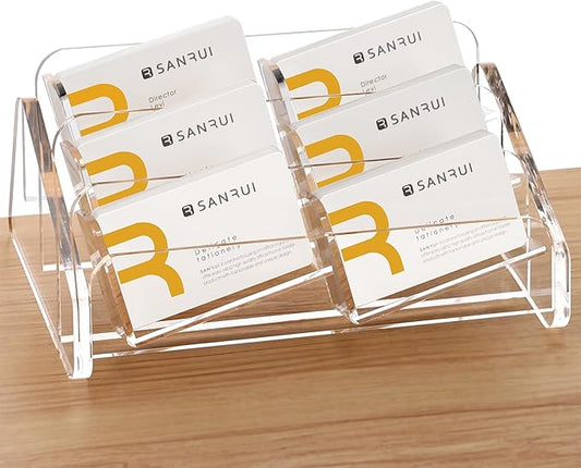 SANRUI Acrylic Business Card Holder for Desk, 3 Tier Clear Tilt Business Name Card Display Holders Stand Storage Organizer Fits 360 Business Cards (Horizontal, 6-Slot)