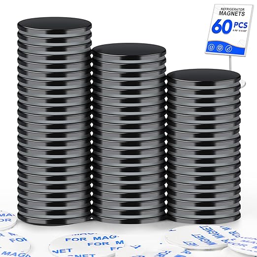 LOVIMAG Neodymium Disc Magnets, 60 Pack Small Strong Magnet Heavy Duty, Black Strong Adhesive Magnets for Fridge, Craft, Whiteboard, Office, Scientific and DIY Magnet - 0.98 inch x 0.08 inch