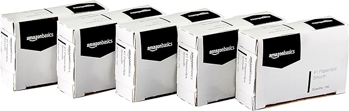 Amazon Basics No. 1 Paper Clips, Smooth, 1000 Count (10 Pack of 100), Silver