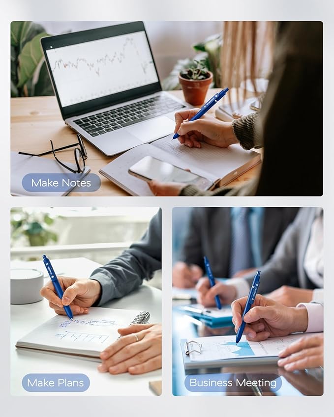 Blue Gel Pens, 6Pcs Quick Dry Blue Ink Pens with 3 Extra Refills, Fine Point Retractable Smooth Writing Pens for Journaling, Office, Note Taking, School Supplies, Nurse Aesthetic(Blue)