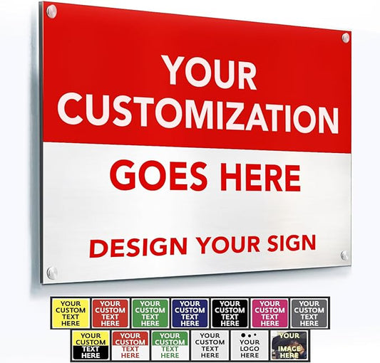 SPEEDYORDERS Custom Outdoor Metal Signs, Personalized Aluminum Signs, Customized Safety Signs, Metal Business Signs, Waterproof Outdoor Business Signs, White Aluminum (Red & White, 12x8 In)