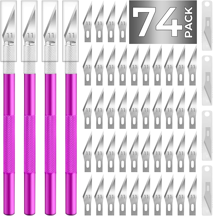 Exacto Knife,Craft Knife Hobby Knife 74 Pack with 4 Upgrade Sharp Hobby Knives and 70 Spare Knife Blades for Art, Scrapbooking,Stencil (Purple)