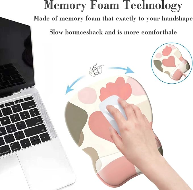 Ergonomic Gel Mouse Pad with Wrist Rest | Comfortable Computer Mouse Pad for Laptop | Pink Rose Mousepad