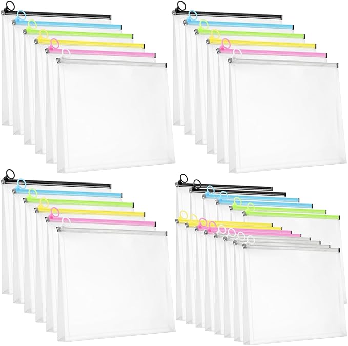 Yexiya 30 Pcs Back to School Clear Plastic Zip Envelope A4 Zipper Document Folder 13 x 9.7In File Folder Expanding Envelope Pouch for Paper Pencil Storage Office Supplies (Stylish Colors)