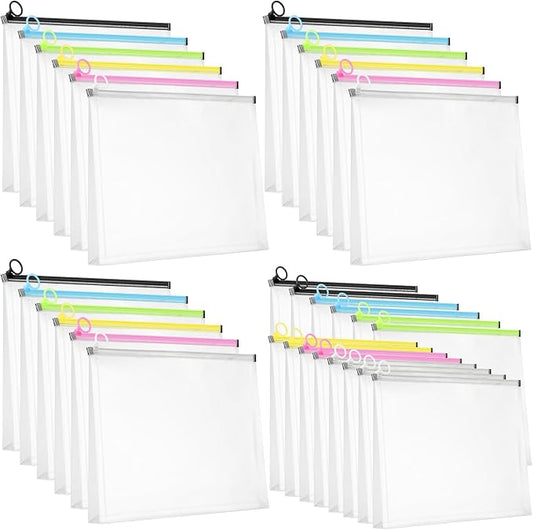 Yexiya 30 Pcs Back to School Clear Plastic Zip Envelope A4 Zipper Document Folder 13 x 9.7In File Folder Expanding Envelope Pouch for Paper Pencil Storage Office Supplies (Stylish Colors)