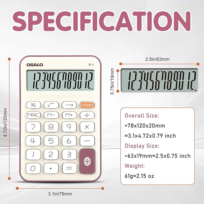 Pendancy Small Desk Calculator Cute, 12 Digit LCD Display, Basic Function, Auto-Sleep, 4.7"x2.9" Pocket-Sized Design Handheld Calculators Desktop, for Office, School, Business & Travel(OS-P1 Purple)