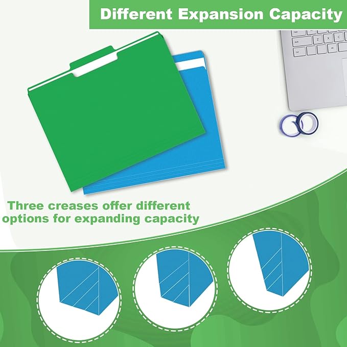 File Folder, HERKKA 30 Pack 1/3 Cut Tab File Folders, Colored File Folders Designed for Office and Classroom Use, Letter Size, Assorted 6 Colors