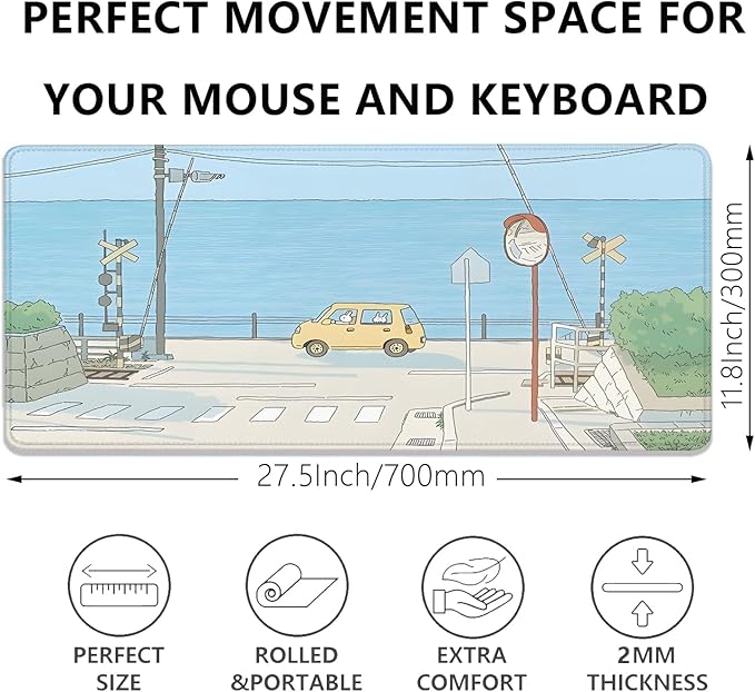 Cute Desk Mat Kawaii Anime Large Gaming Mouse Pad Cartoon Rabbit Desk Pad,Stitched Edges Non-Slip Waterproof Rubber Base Mous Mat for Office,Computer,Keyboard,Laptop and Home Desk Pad(27.5X11.8 in)