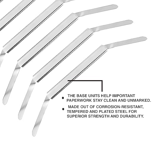 OLYMPX 50 Pcs of 3.5” Capacity Premium Metal Prong Paper Fastener Complete Set, 2.75 Inch Base with Standard 2-Hole Punch Compressor for Paper File Folder, 50 per Box