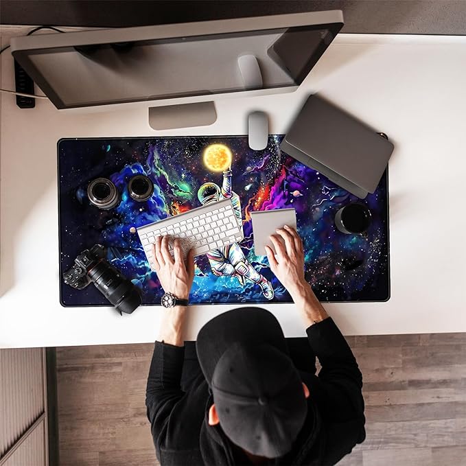 Astronaut Desk Space Mouse Pad for Boys - Galaxy Gaming Mouse Pad, 31.5x15.7in, Stitched Edges