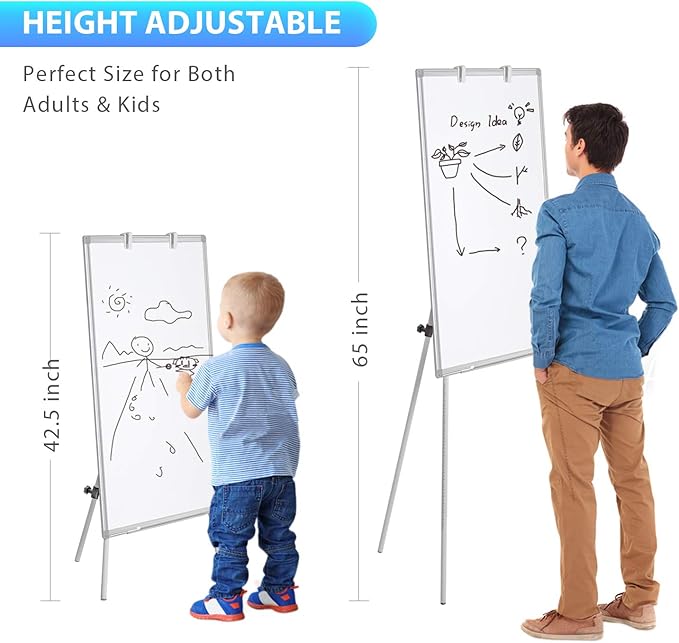 Easel Whiteboard - Magnetic Portable Dry Erase 40 x 28 Tripod Height Adjustable, Flipchart Easel Stand White Board for Office (40x28 White)