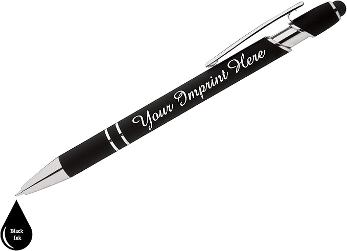 Up to 500 Pcs Custom Pens Bulk | Rainbow of Colors | Soft-Touch Metal Black Ink Personalized with Name or Message (Black, 100 pcs)