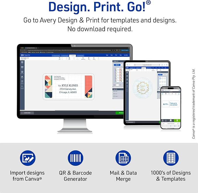 Avery Matte Clear Address Labels, Sure Feed Technology, Inkjet, 1" x 2-5/8", 750 Labels, 5 Packs (8660)