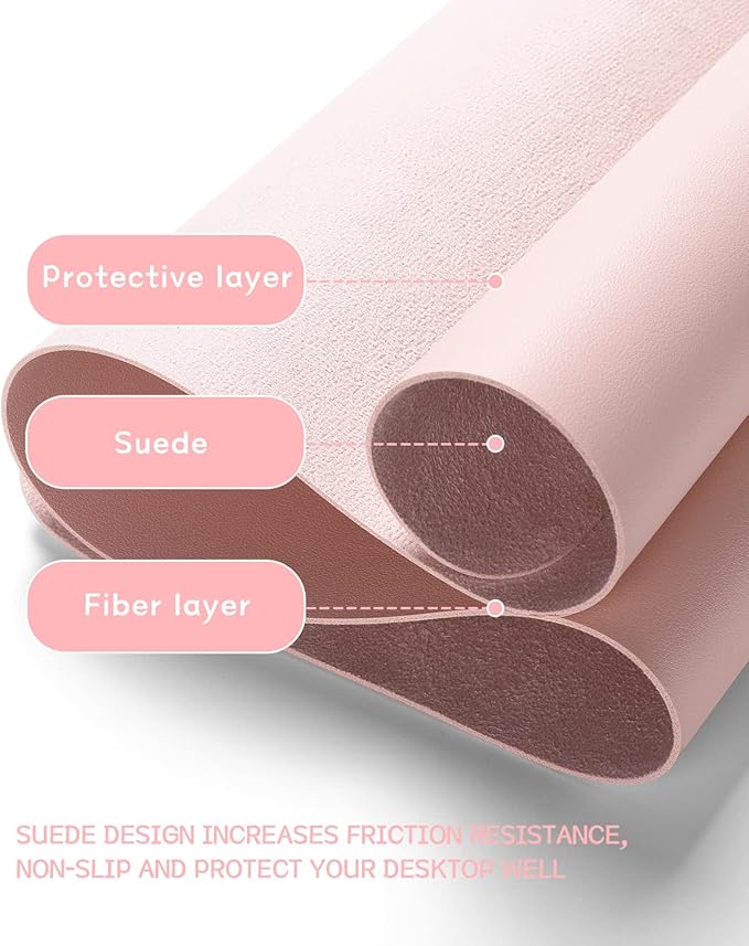 YSAGi Non-Slip Leather Desk Pad XL Size, Waterproof Laptop Computer Desk Keyboard Mat, Table Protector Blotter Mat, Large Mouse Pad for Office/Work/Home/Decor(Pink, 47.2" x 23.6")-No Band