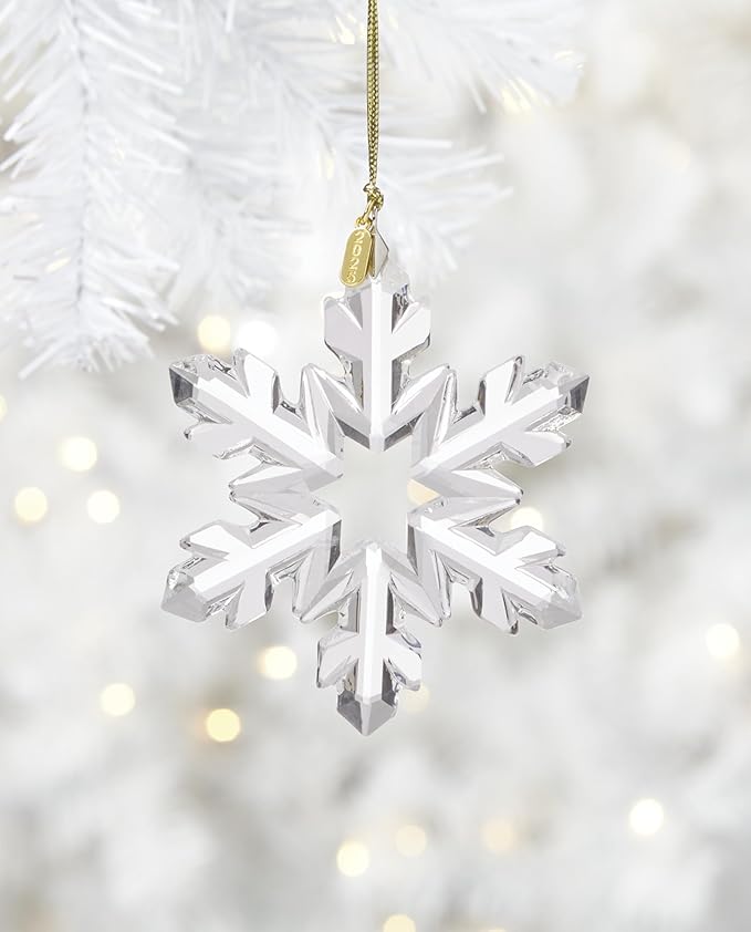 Lenox Ornament, Brightowns 2025 Optic Snowflake Ornament, Made of Glass, Gold Cord for Hanging, Snowflake Design for Christmas Tree Decorations, Winter Decoration, Christmas Decor (Silver, 1 Piece)