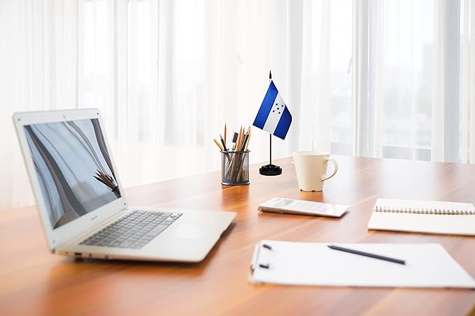 Honduras Flags Honduran Small Mini Desk Flags Set Small Mini Honduras Flags Table Flag with 13" Black Pole, Black Base and Spear Top, Miniature Honduras Deluxe Desktop Flag, Home Decoration, Office Decoration, Festival Celebrations(12 Pack )