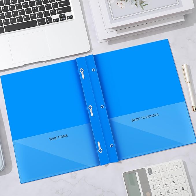 Henoyso 48 Pcs Plastic Folders with Clear Front Pocket and 3 Prong Take Home Plastic 2 Pocket Folder Back to School for Students Parent Teacher Communication for School Office (Blue)